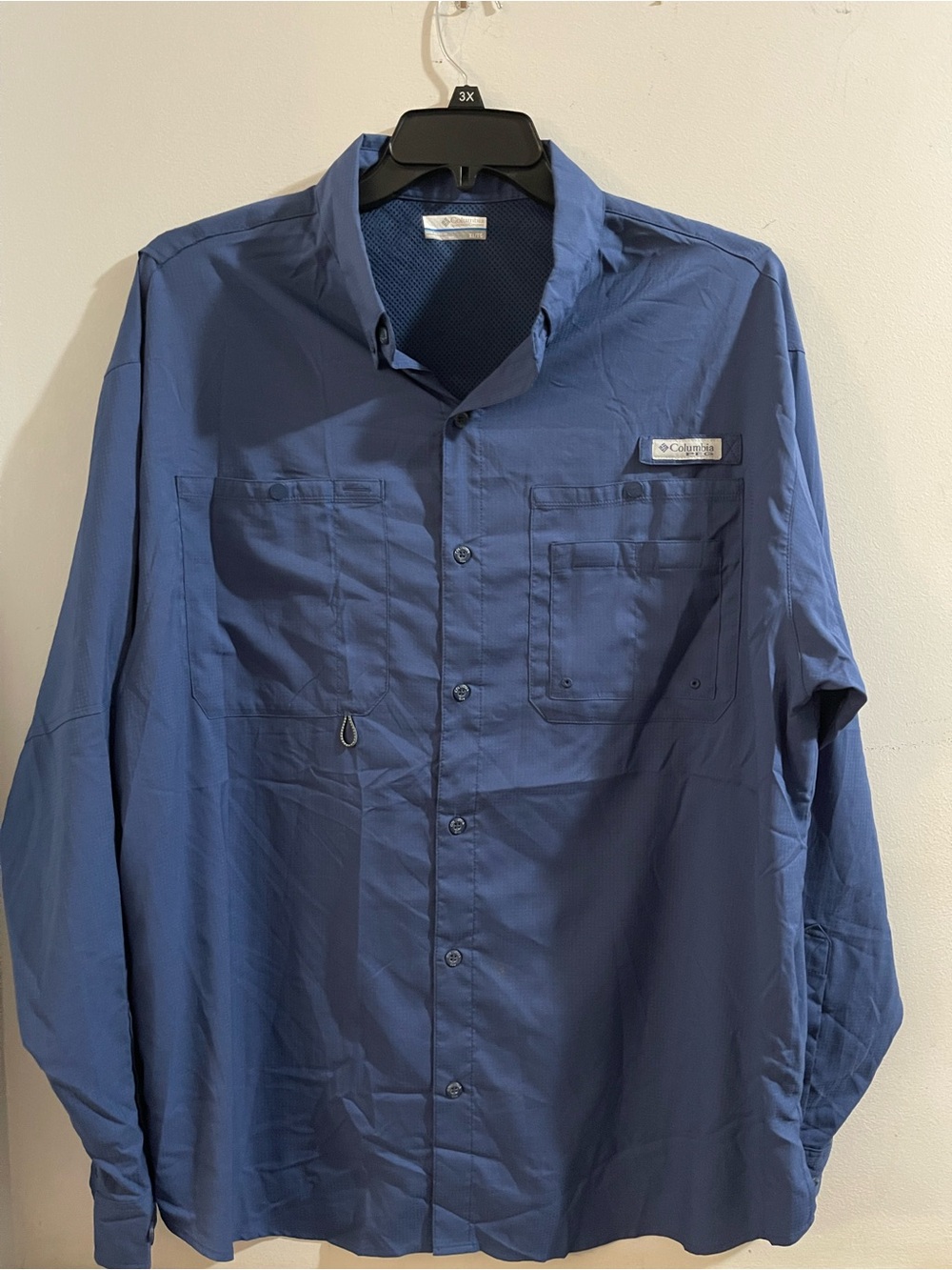 Columbia Omni-Shade Men's Long-Sleeve Blue Performance Fishing Shirt XL